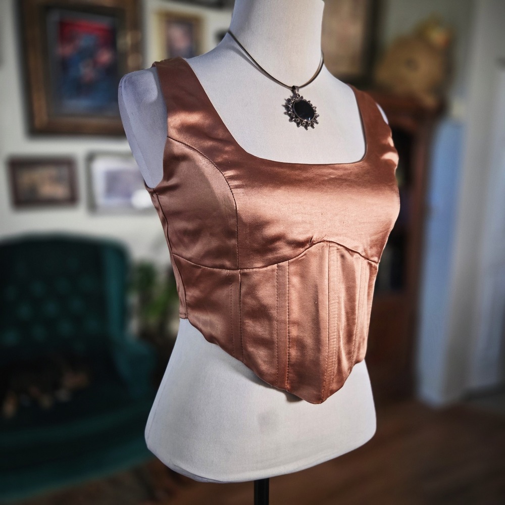 L.A.‎ Hearts Womens Satin Corset Top Bronze Brown Square Neck Crop Small